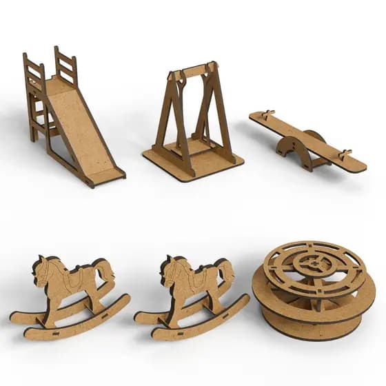 Kit Mini Móveis Parque para Casinha de Bonecas 60cm Brinquedos - MDF Criativa