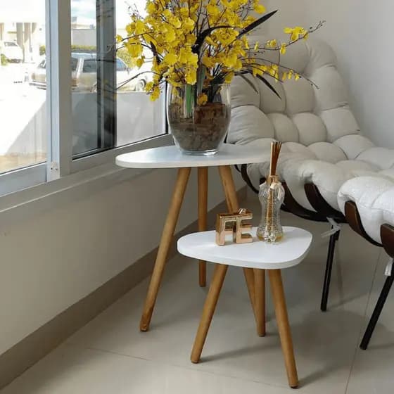 Kit de Mesinhas Laterais Sala Pe Palito Retro Decorativa Tampo Orgânico
