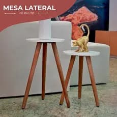 Mesa De Canto Redonda Pé Palito Mdf Branca Preta