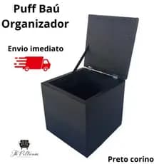 Puff e baú organizador multiuso para salas e quartos - tecido de couro ou veludo - PRETO
