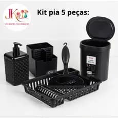 Kit Cozinha Completa: Escorredor de Louça + Lixeira 2,5L + Porta Detergente + Rodinho de Pia + Porta talheres