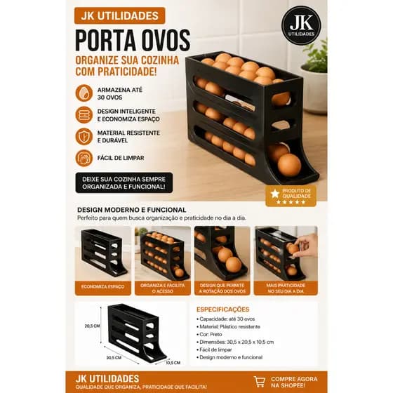 Porta Ovos 4 andares Rolante em Plástico para geladeira organizador de 24  a 30 ovos - Plasutil