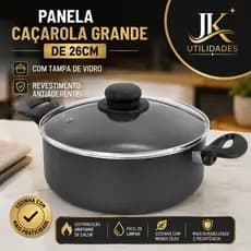 Panela Caçarola Antiaderente Grande Profissional 24cm com tampa de vidro - Cor preta ou vermelha - Marca GAMMA