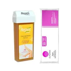 Repos Kit Depilação Cera Quente Roll-On Mel 100g + Lenço Depilatório 20unid