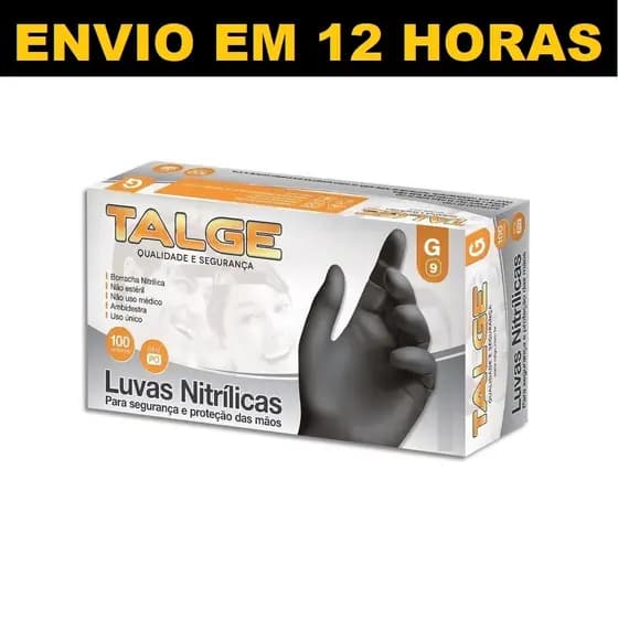 Luva Descartável Nitrílica Preta Black Sem Pó 100 Unidades Talge