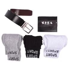 Kit cinto largo + porta cartão couro + 3 pares meia esporte promoção barato