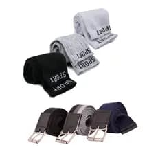 kit 3 cinto masculino largo + 3 pares meia esporte frete grátis
