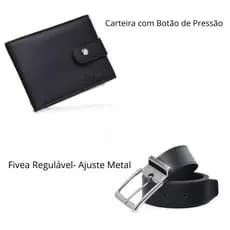 kit cinto ajustável + carteira grande porta rg moeda cartão