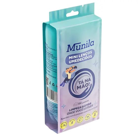 Lenço Umedecido Higienização Rápida Compacto 8 Pcts 64 Uni Sem Álcool Portátil Limpeza com Aloe Vera