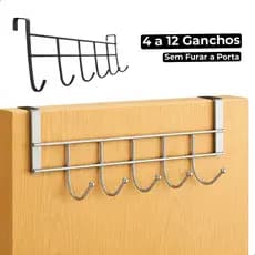 Suporte Cabideiro para Porta sem Furo com Gancho Organizador de Roupas
