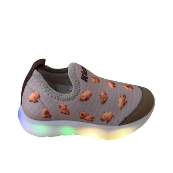 Tênis Kidy Flex Light Luzes Capivara Marrom Infantil