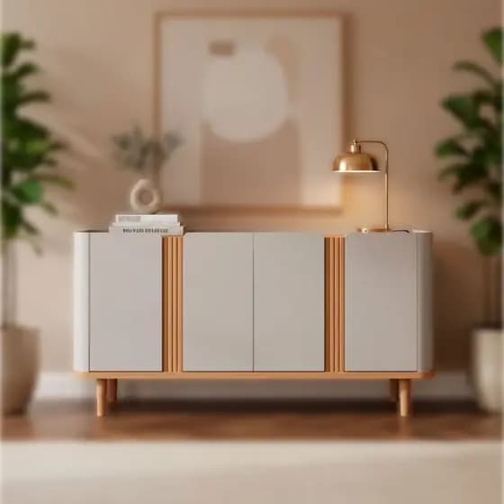 Buffet Aparador 4 Portas Eva Cimol Retrô 100% MDF p/ Sala de Jantar | Design Sofisticado Off White/Nature