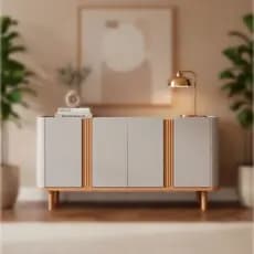 Buffet Aparador 4 Portas Eva Cimol Retrô 100% MDF p/ Sala de Jantar | Design Sofisticado Off White/Nature