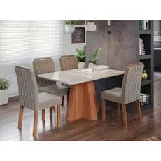 Conjunto de Mesa de Jantar Tampo de Vidro Off White Maitê 1,30 e 4 Cadeiras Paola WOOD Cinamomo/Madeira/Joli