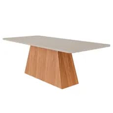 Mesa Retangular Tampo de Vidro para Sala de Jantar 210 cm Helena Cimol Cinamomo/Off White - 100% MDF
