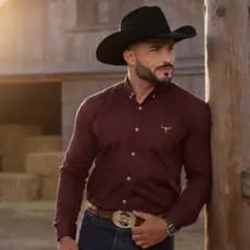 Camisa Xadrez Manga Longa Masculina Social Country Bordada Lida de Boiadeiro Premium