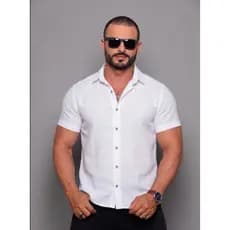 Camisa Linho Manga Curta Premium Social Slim Masculina