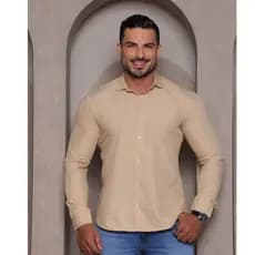 Camisa Social Acetinada Slim Fit Fibra de Bambu Nao Amarrota Luxo Manga Longa Masculina