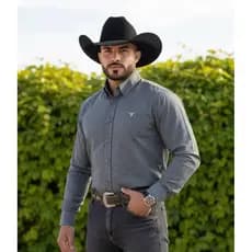 Camisa Xadrez Country Manga Longa Cowboy Lida de Boiadeiro Bordada Gola Americana