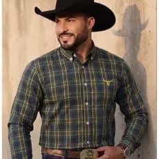 Camisa Slim Fit Country Botão na Gola Manga Longa Masculina Premium