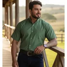 Camisa Xadrez Country Manga Curta Bolso Botão na Gola Lida de Boiadeiro Social