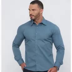 Camisa Social Slim Manga Longa Passa Facil Masculina Cor Lisa