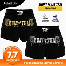 Short Muay Thai Dragon Thai Dourado e Prata Unissex Básico Produto Premium Envio Rápido