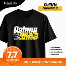 Camisa Caminhoneiro Galera do Grão Preta Masculina Algodão Estampa Truck