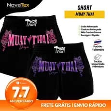 Short Muay Thai Dragon Thai Rosa e Roxo Unissex Feminino Básico Confortável para Treino e Luta