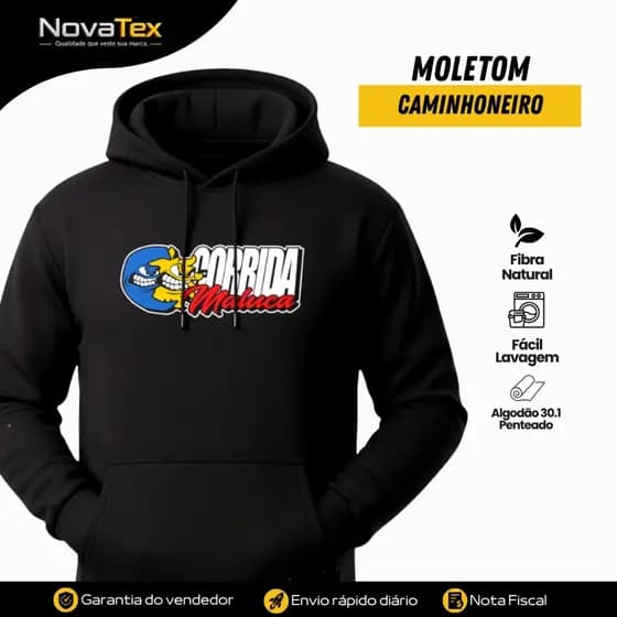 Moletom Corrida Maluca Preto Caminhoneiro Masculino Blusa de Frio Estampa Caminhão