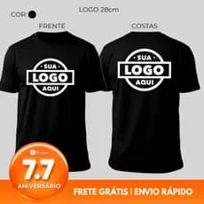 Camiseta Personalizada Preta Logo Marca Empresa Uniforme Estampa DTF Algodão 720
