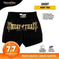 Short Muay Thai Dragon Thai Dourado Unissex Básico Confortável Treino e Competição