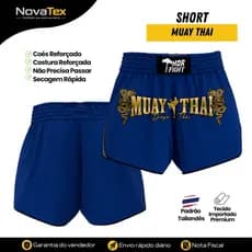 Short Muay Thai Azul Dragon Thai Dourado Unissex Alta Qualidade para Treino e Luta