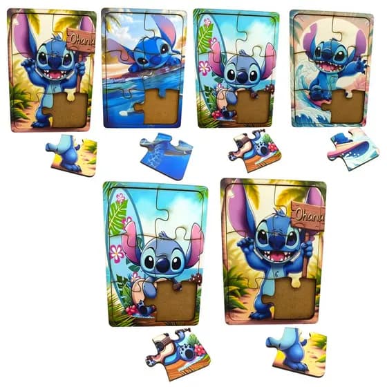 Kit 4 Quebra Cabeça em Mdf 6 Peças Jogo Pedagógico Infantil Lúdico Educativo LITTLE STITCH