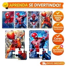 Kit 4 Jogos Quebra Cabeça Educativo Infantil  Homem Aranha Spider Man em madeira