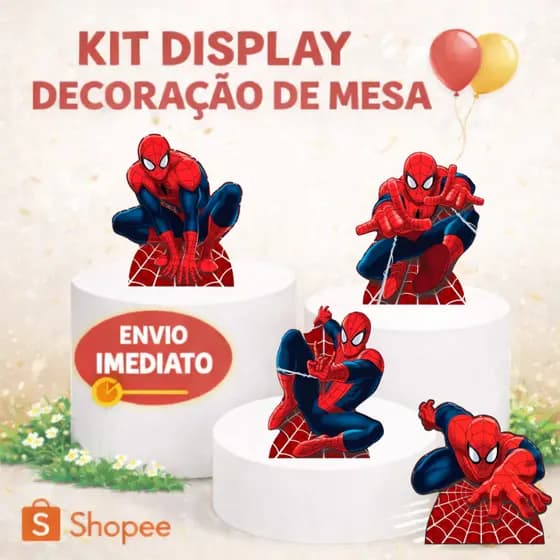 kit 4 displays totens decoração homem aranha para mesa