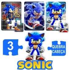 Kit 3 Quebra Cabeça em Mdf 6 Peças Jogo Pedagógico Infantil Lúdico Educativo SONIC