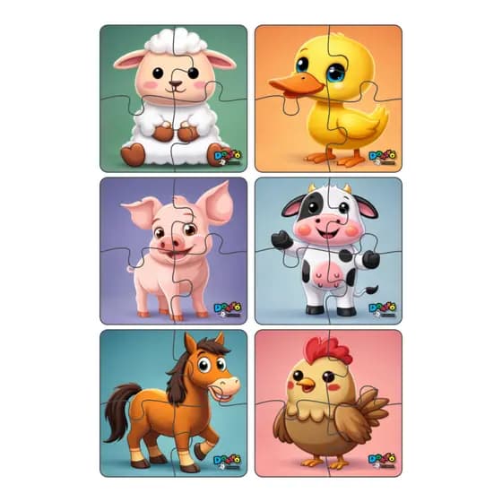 Kit 6 Quebra Cabeça Brinquedos Educativos Animais Fazenda Madeira Com 4 Peças
