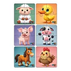 Kit 6 Quebra Cabeça Brinquedos Educativos Animais Fazenda Madeira Com 4 Peças