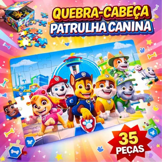 Jogo quebra cabeça infantil Patrulha Canina 25 peças em madeira - Com caixa para Guardar