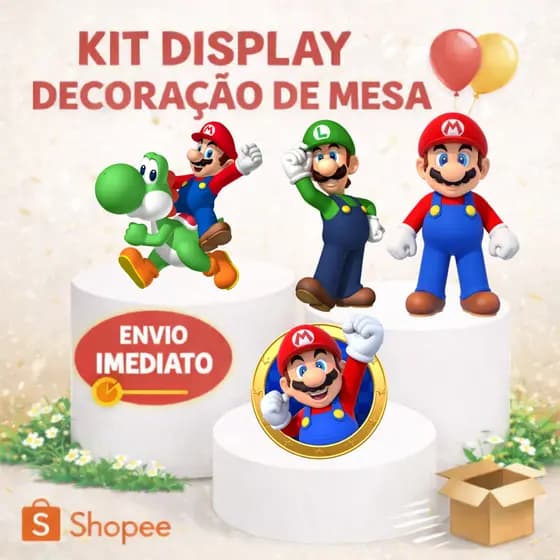 Display MDF de mesa - Super Mario  4 pças 15 CM Decoração Festa Aniversario