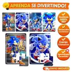 Kit 4 Jogos Quebra Cabeça Educativo Infantil SONIC em madeira para meninos