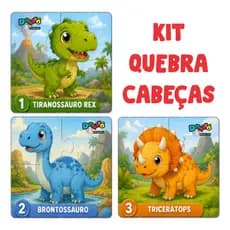 Kit 3 Quebra Cabeça Infantil Educatico Ludico 4 peças Dinossauro Baby