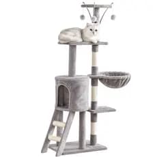 Arranhador Para Gatos Chalesco - 4 Bases + Toca - 48x138cm Casa Mega Torre Plataformas Com Brinquedos 4 Andares