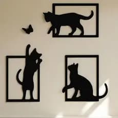 3 Quadros Decorativo Parede Sala Quarto Gatos Minimalista 18 cm Design Moderno e Elegante