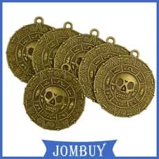 [Jombuy] 6pCS Punk Rock Halloween Piratas Moeda Medalhão Crânio Colar Pingente Bronze