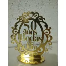 Totem Topo de Bolo Bodas de ouro acrílico dourado Premium