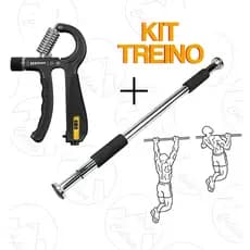 Kit Treino em Casa Barra de Porta Ajustável 100kg + Handgrip Com Contador Ajustável 60kg