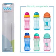 Canudo Refil com Escova de Limpeza Garrafinha Fresh e Dino Buba