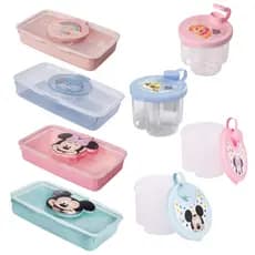 Kit Pote Dosador Leite em Pó 300ml + Porta Lenço Umedecido Bebê Disney Mickey Minnie Patrulha Canina